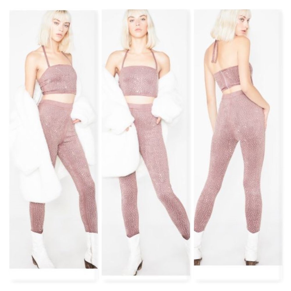 NWT Hot & Delicious Faux Suede Diamond Stud Embellished Set